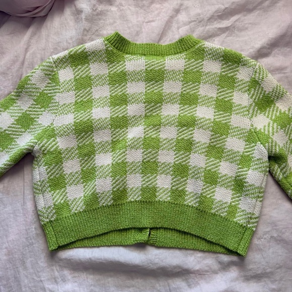 São Paulo Green/White Checkered Cropped Cardigan - Picture 8 of 8
